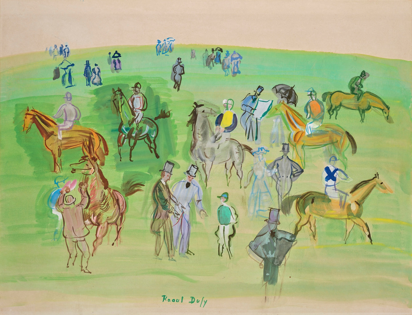 Chevaux et Jockeys sur la pelouse