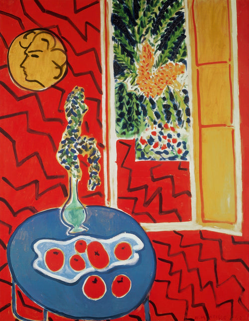 Red Interior, Still Life on a Blue Table