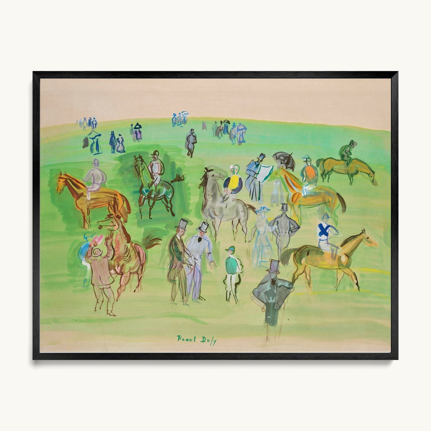 Chevaux et Jockeys sur la pelouse