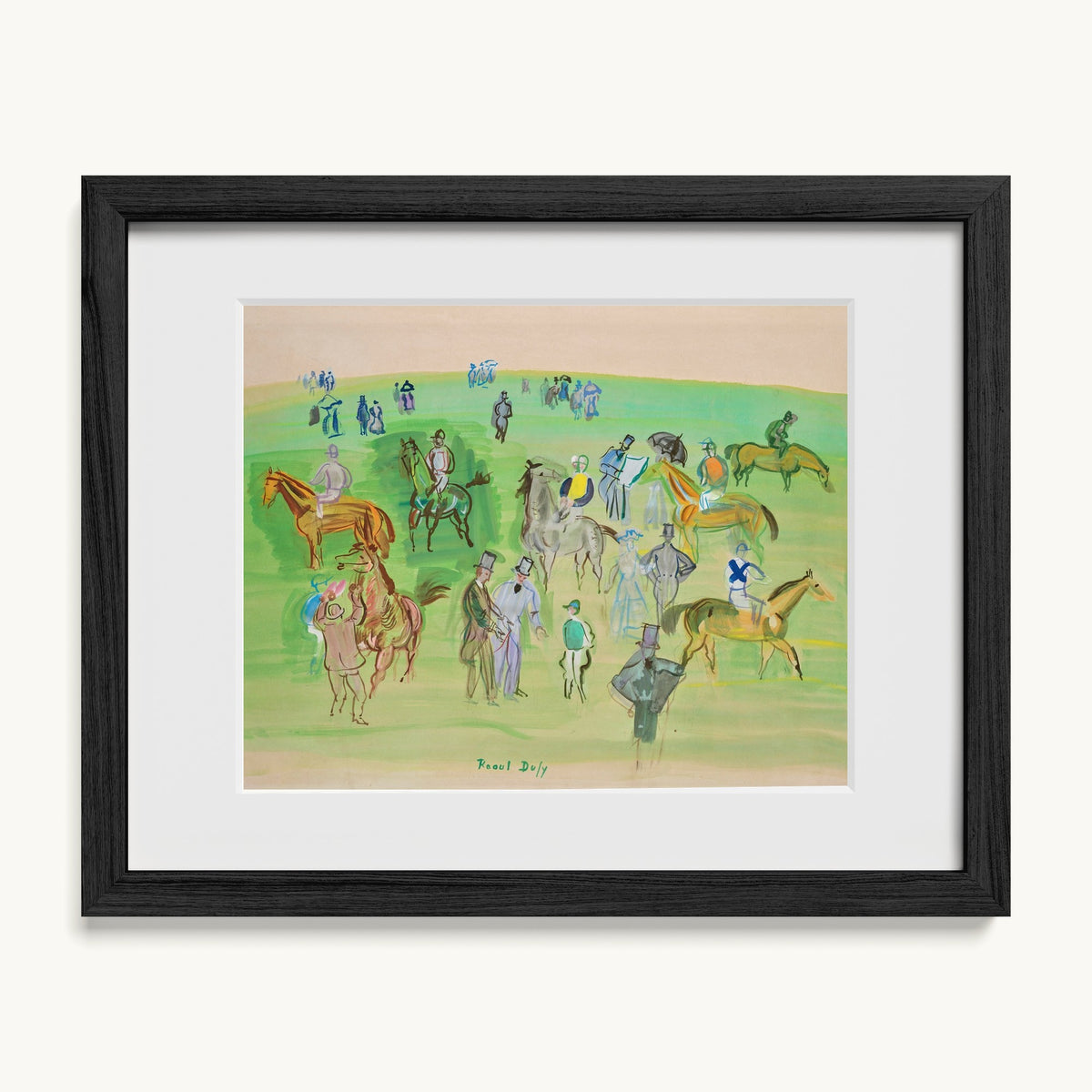 Chevaux et Jockeys sur la pelouse