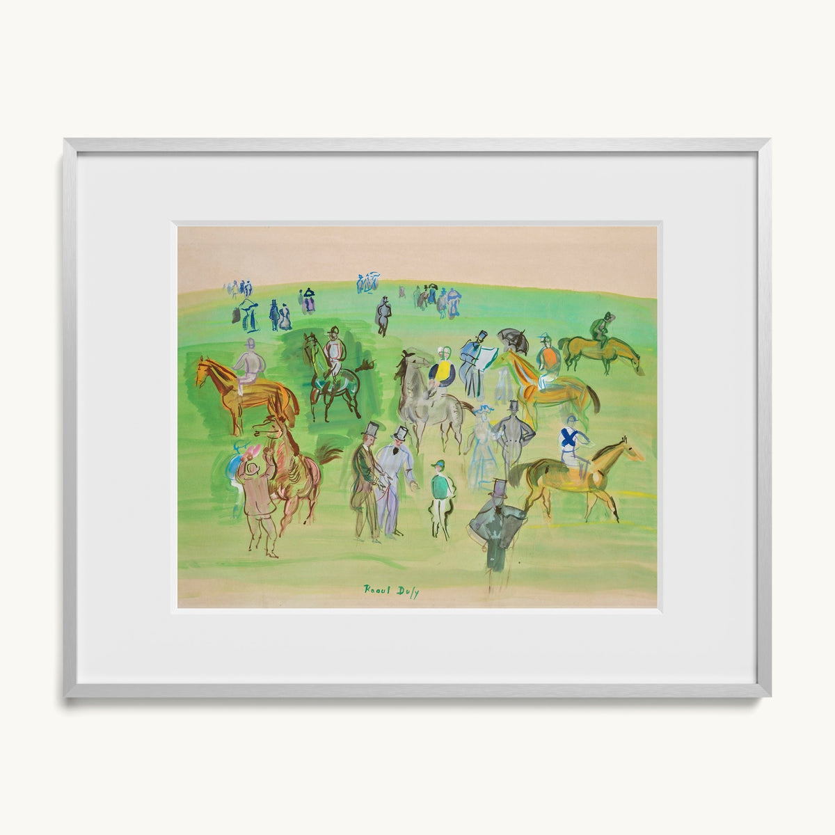 Chevaux et Jockeys sur la pelouse