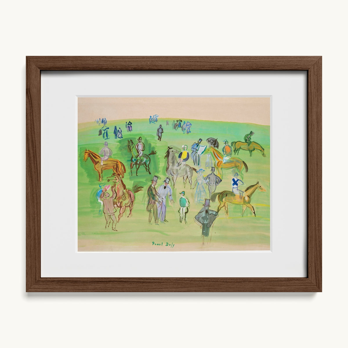 Chevaux et Jockeys sur la pelouse