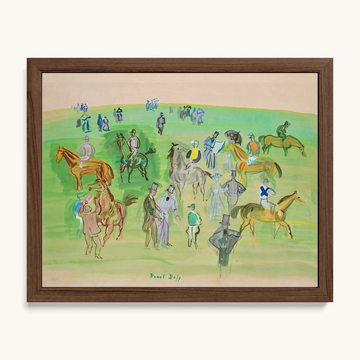 Chevaux et Jockeys sur la pelouse