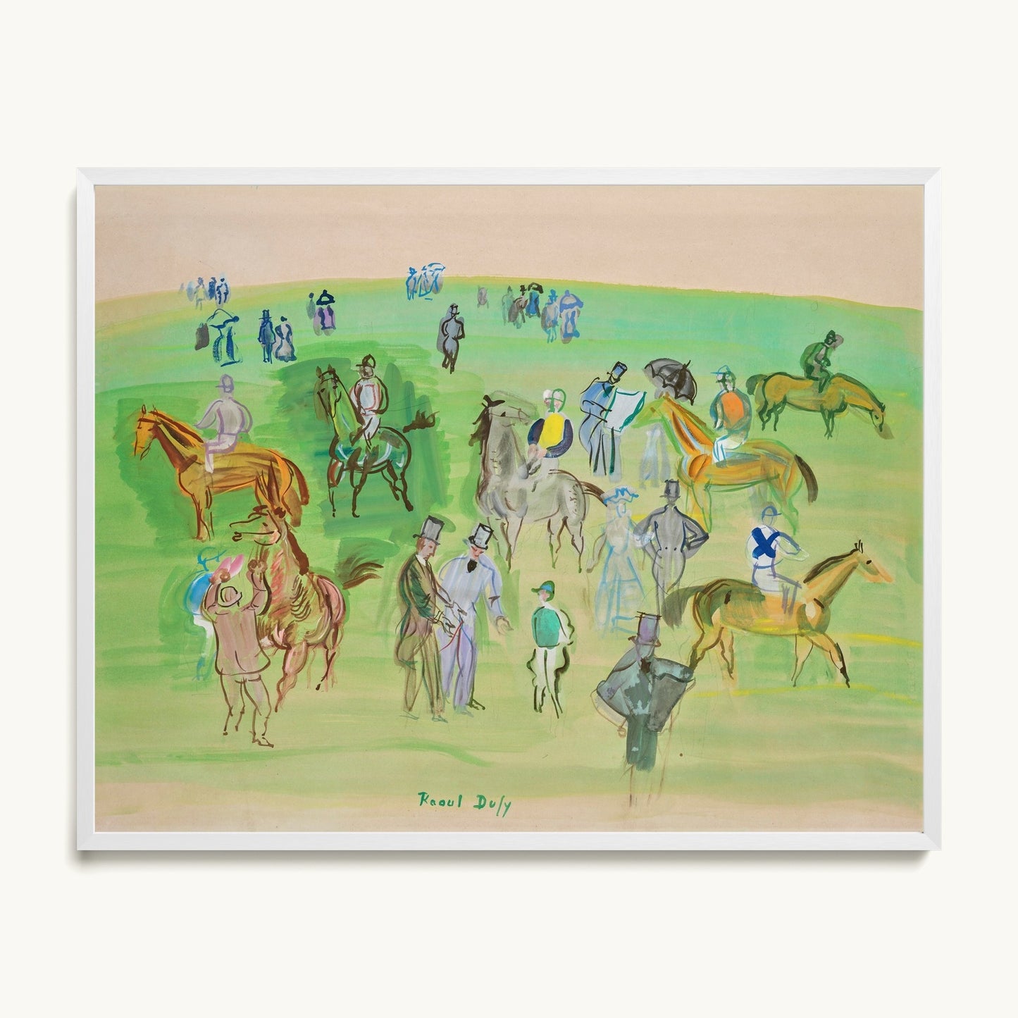Chevaux et Jockeys sur la pelouse