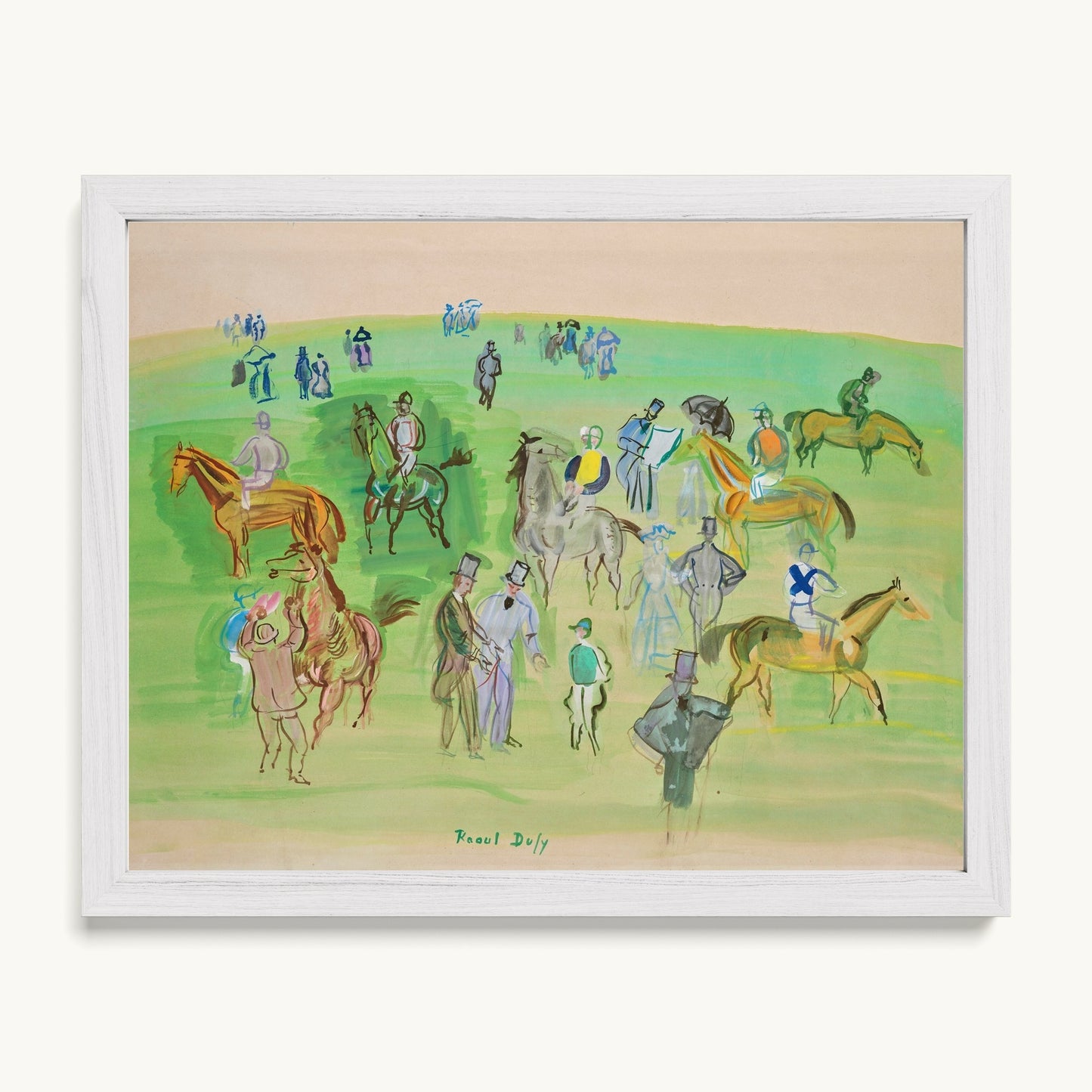 Chevaux et Jockeys sur la pelouse