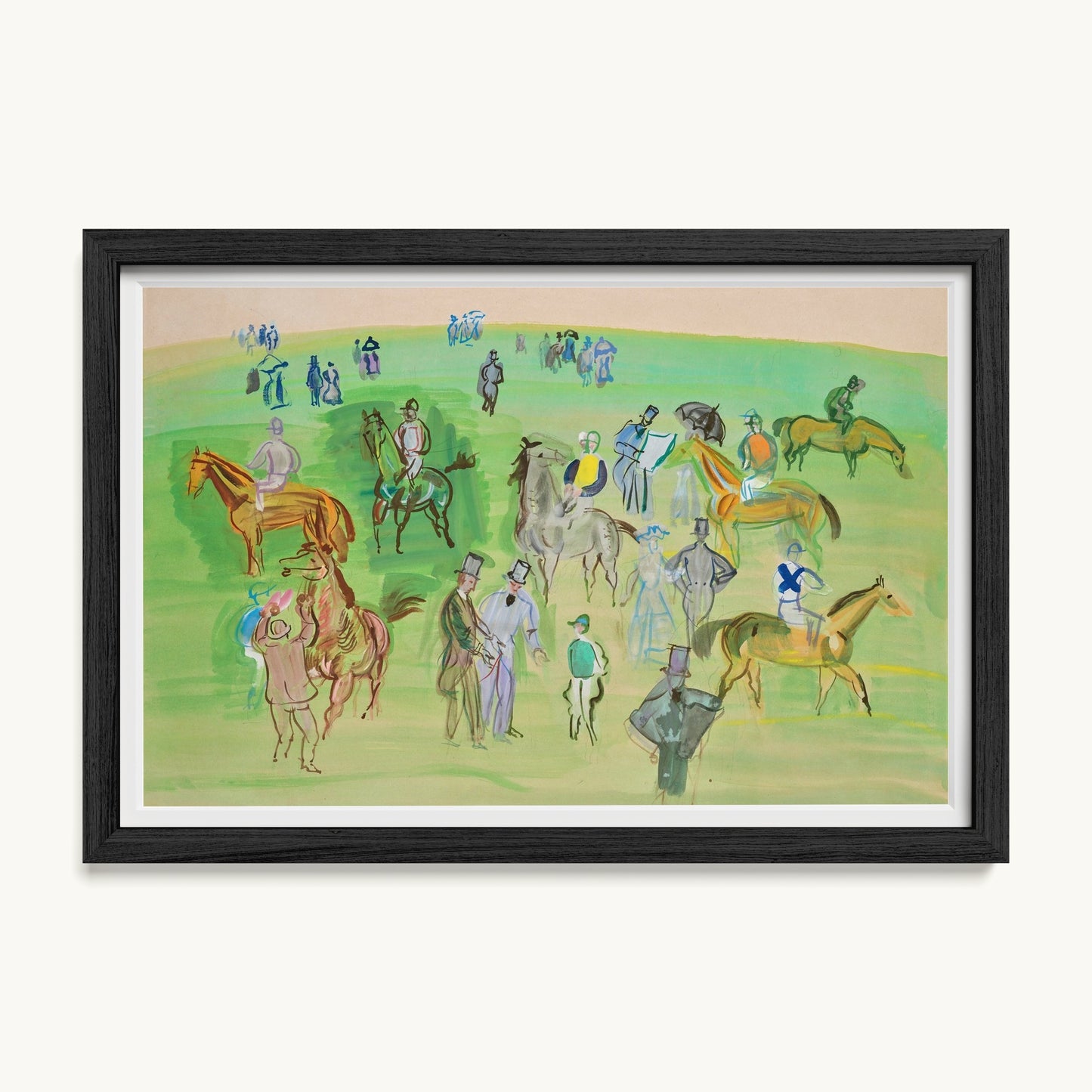 Chevaux et Jockeys sur la pelouse