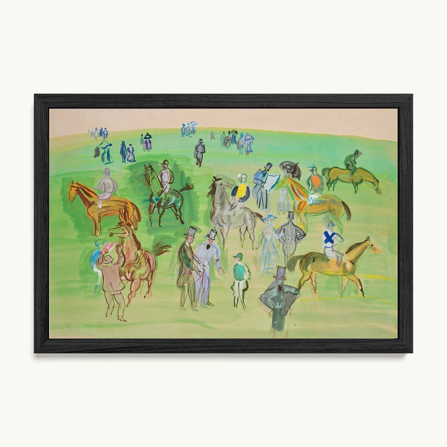 Chevaux et Jockeys sur la pelouse