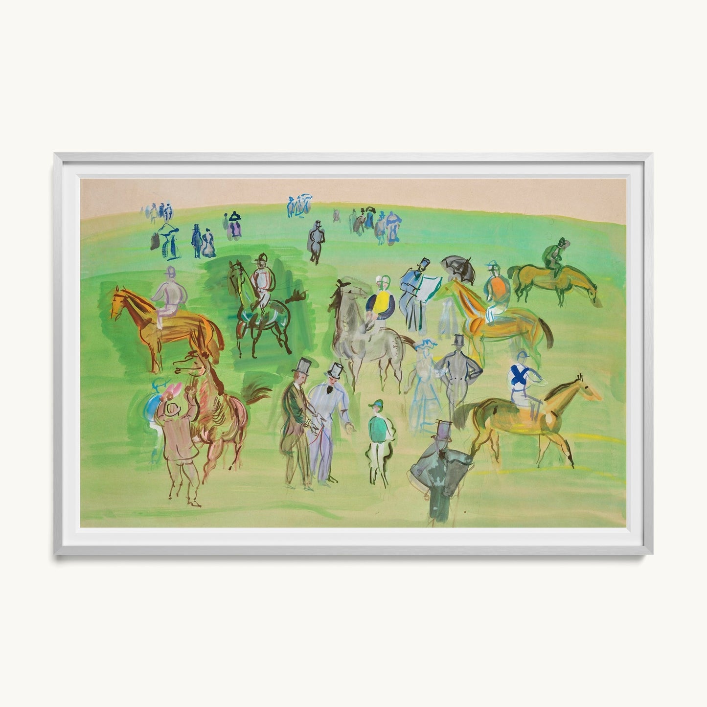 Chevaux et Jockeys sur la pelouse