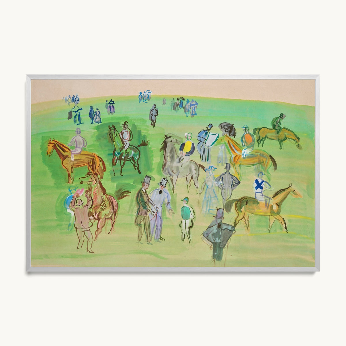 Chevaux et Jockeys sur la pelouse