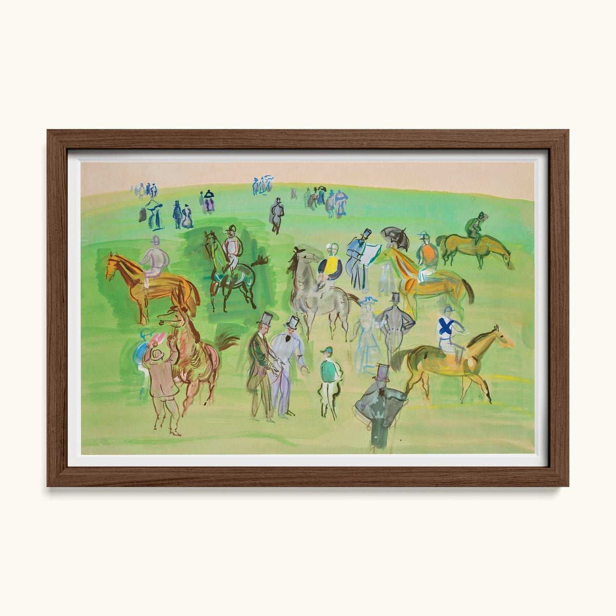 Chevaux et Jockeys sur la pelouse