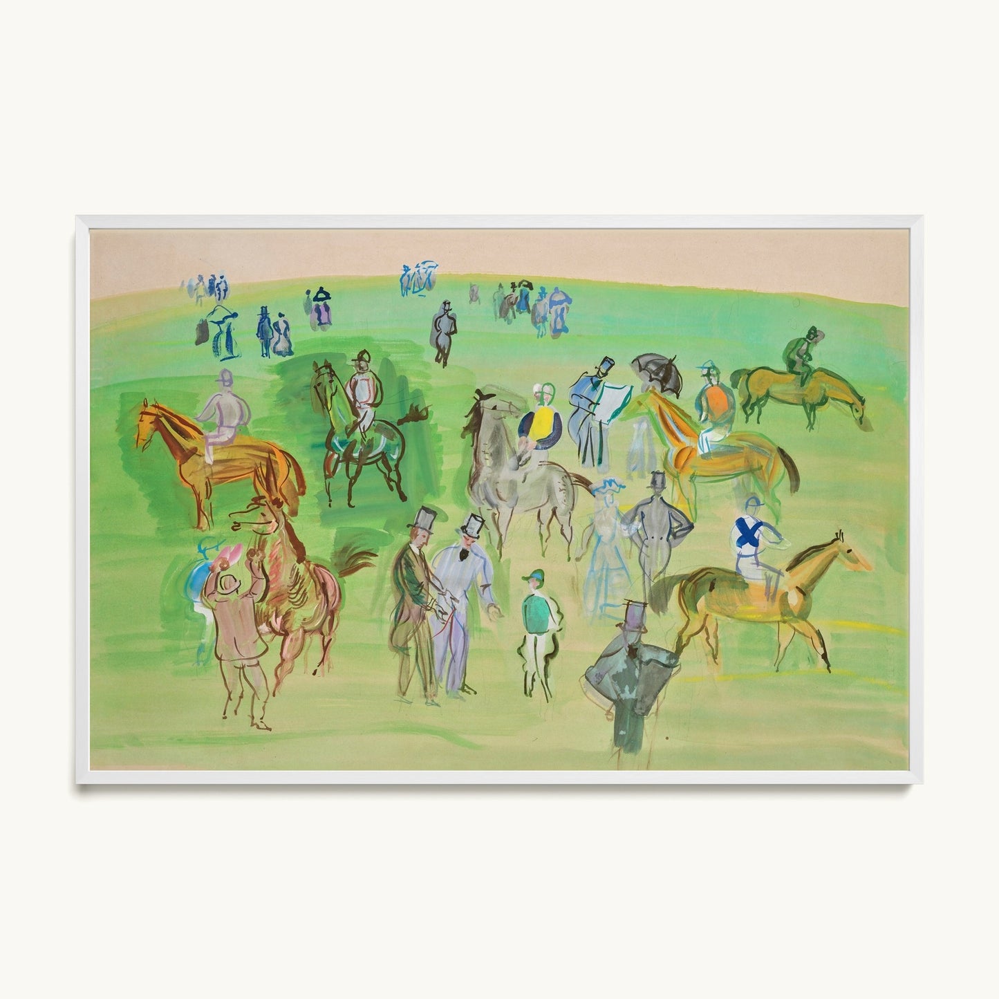 Chevaux et Jockeys sur la pelouse