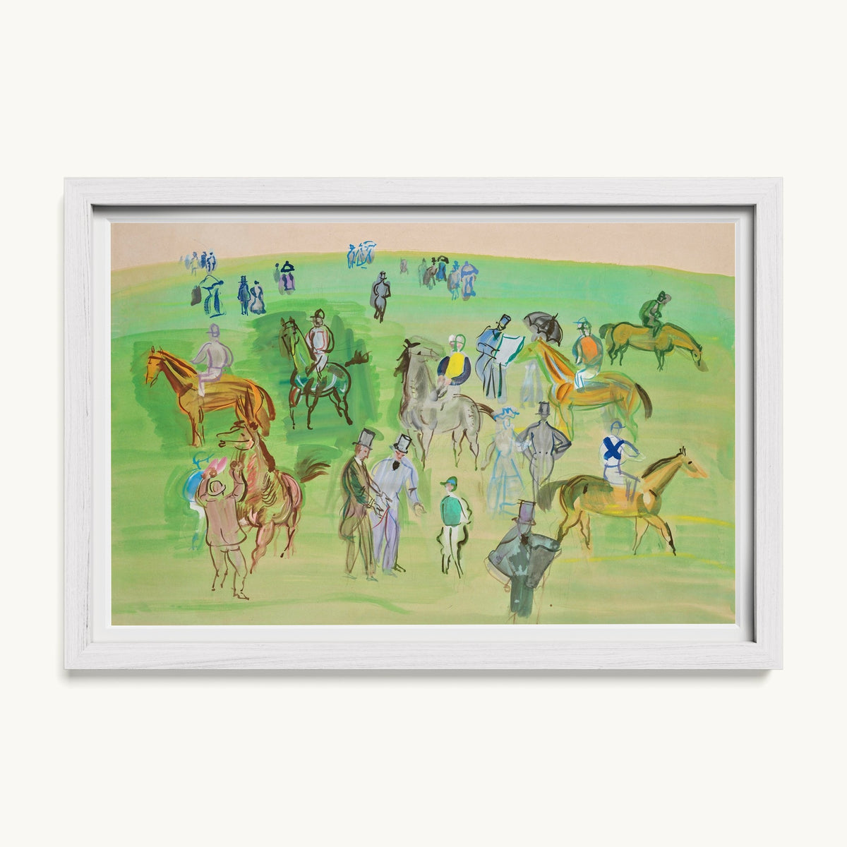 Chevaux et Jockeys sur la pelouse