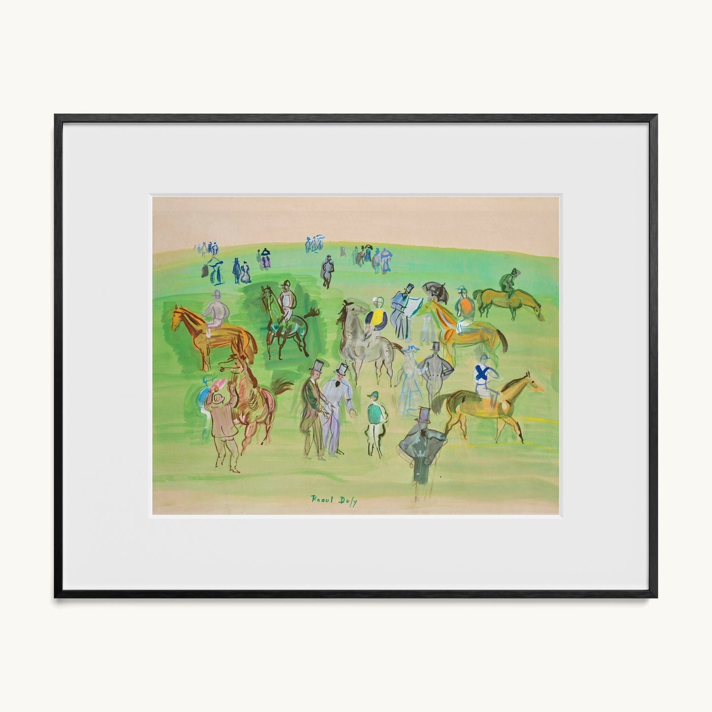 Chevaux et Jockeys sur la pelouse