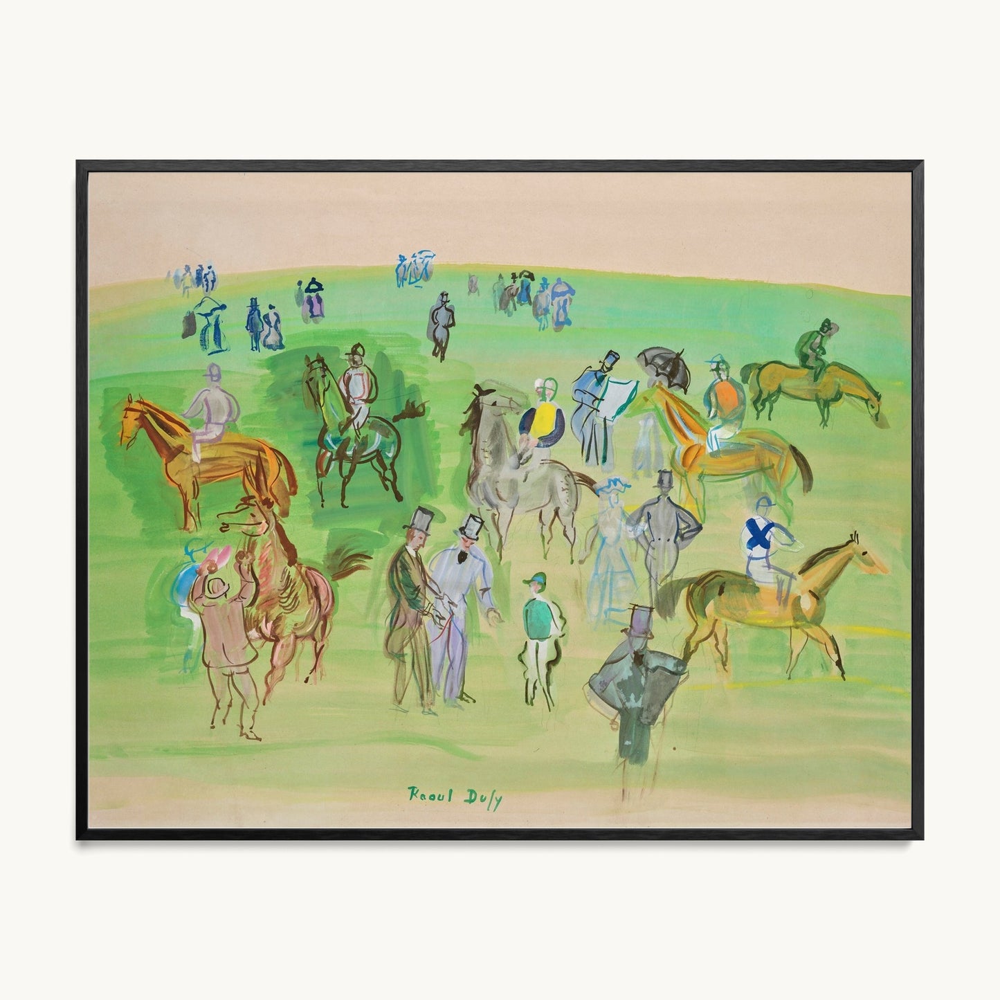 Chevaux et Jockeys sur la pelouse