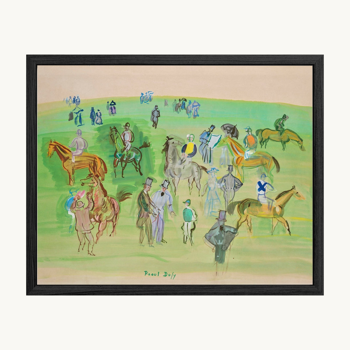 Chevaux et Jockeys sur la pelouse