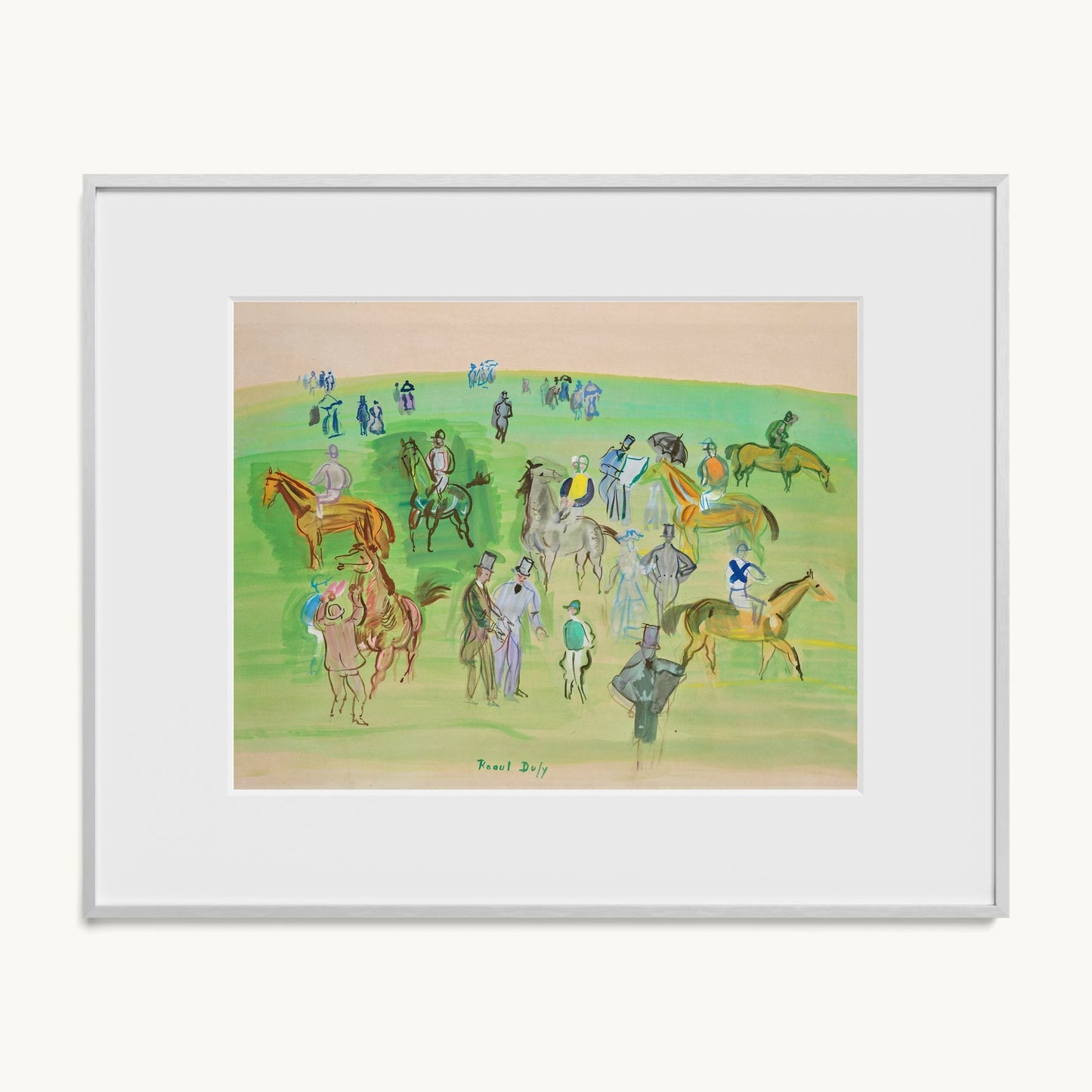 Chevaux et Jockeys sur la pelouse