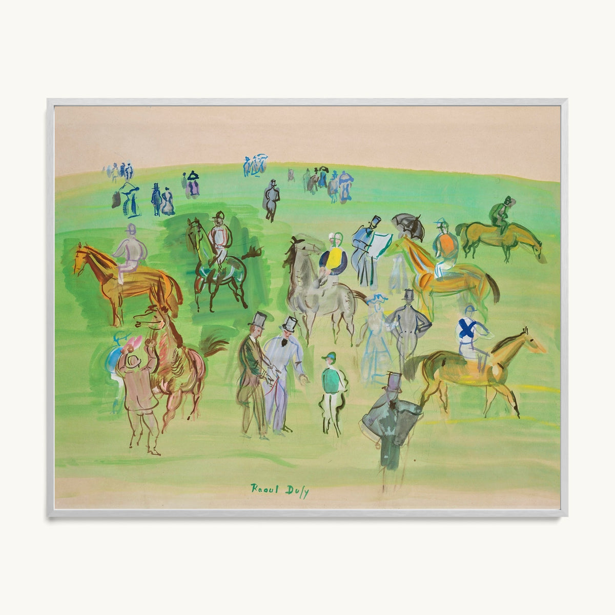 Chevaux et Jockeys sur la pelouse