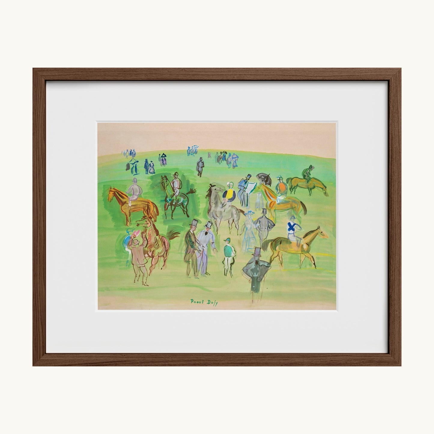 Chevaux et Jockeys sur la pelouse