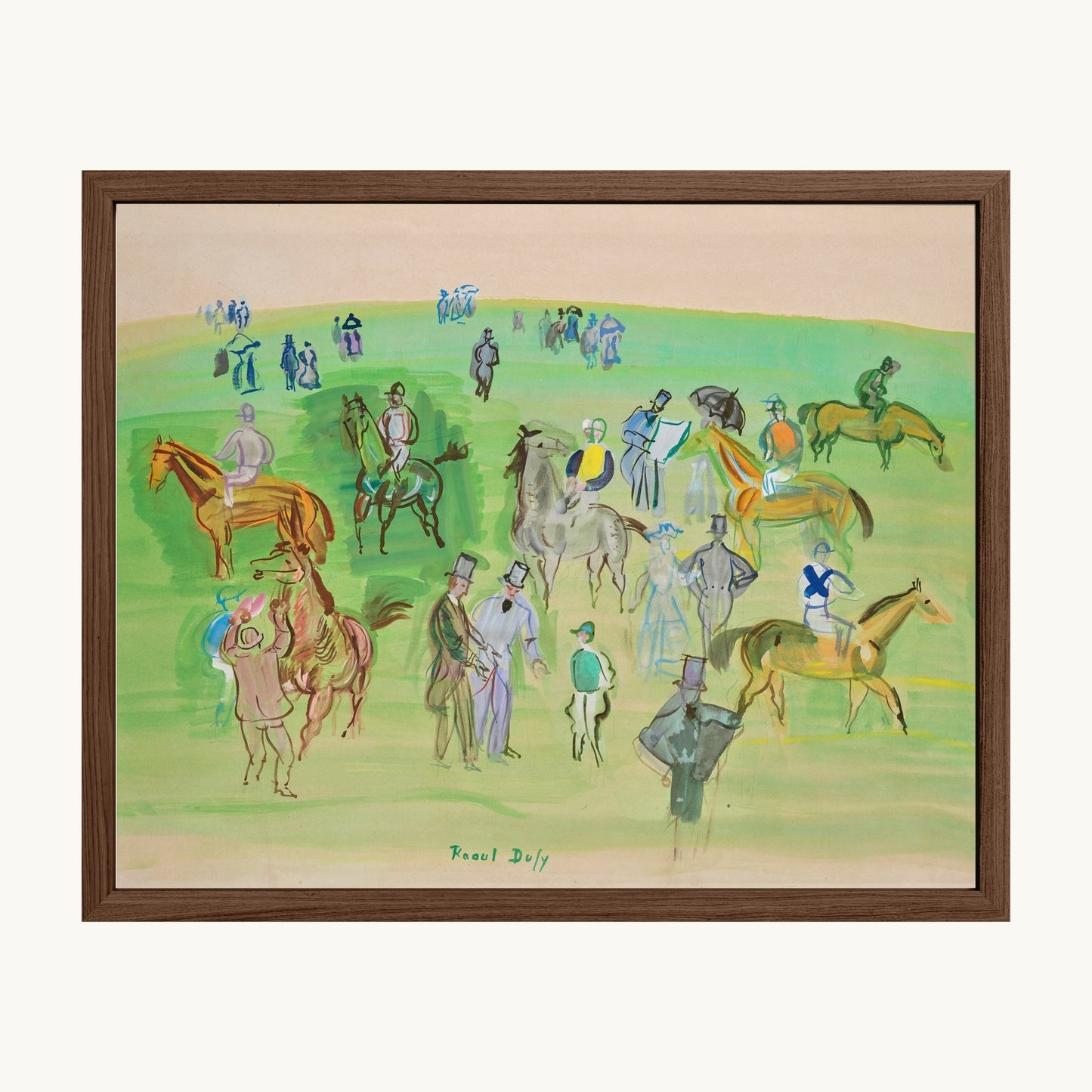 Chevaux et Jockeys sur la pelouse