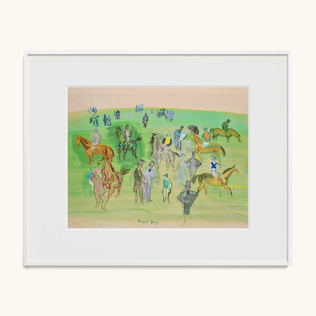Chevaux et Jockeys sur la pelouse