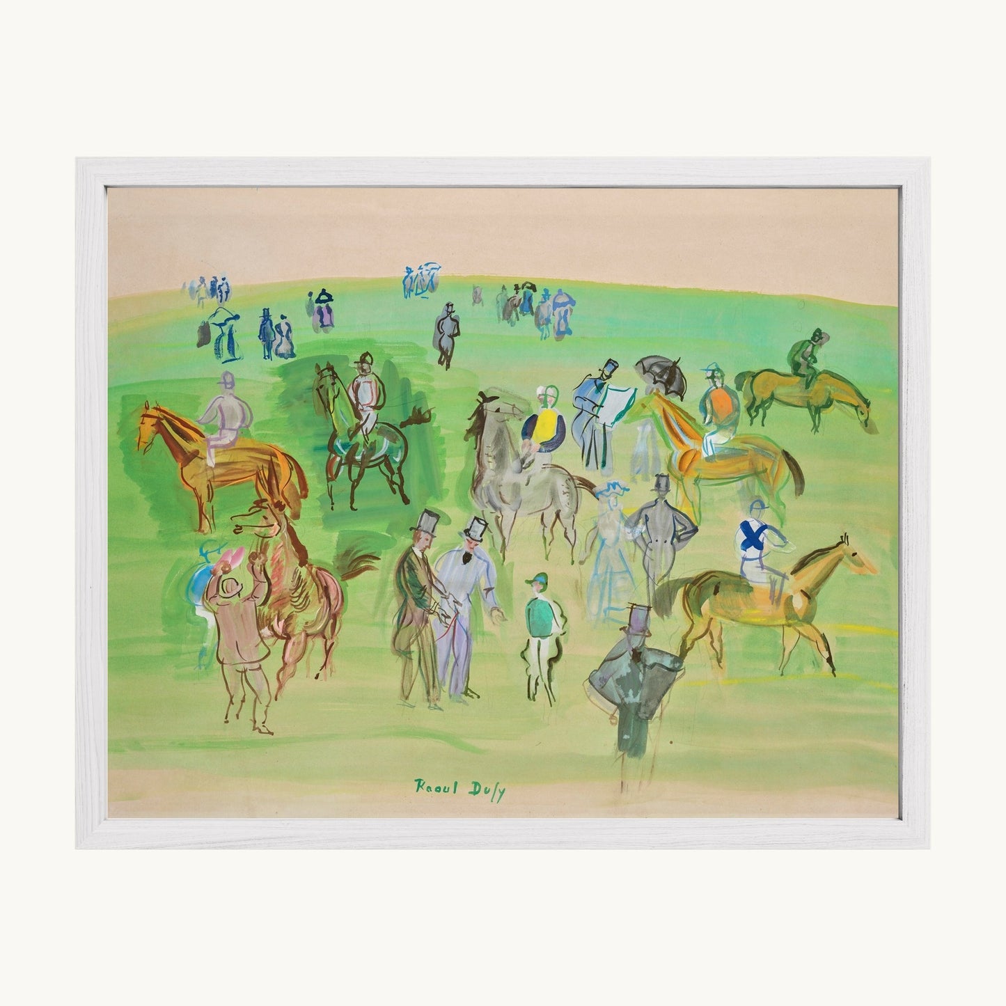 Chevaux et Jockeys sur la pelouse