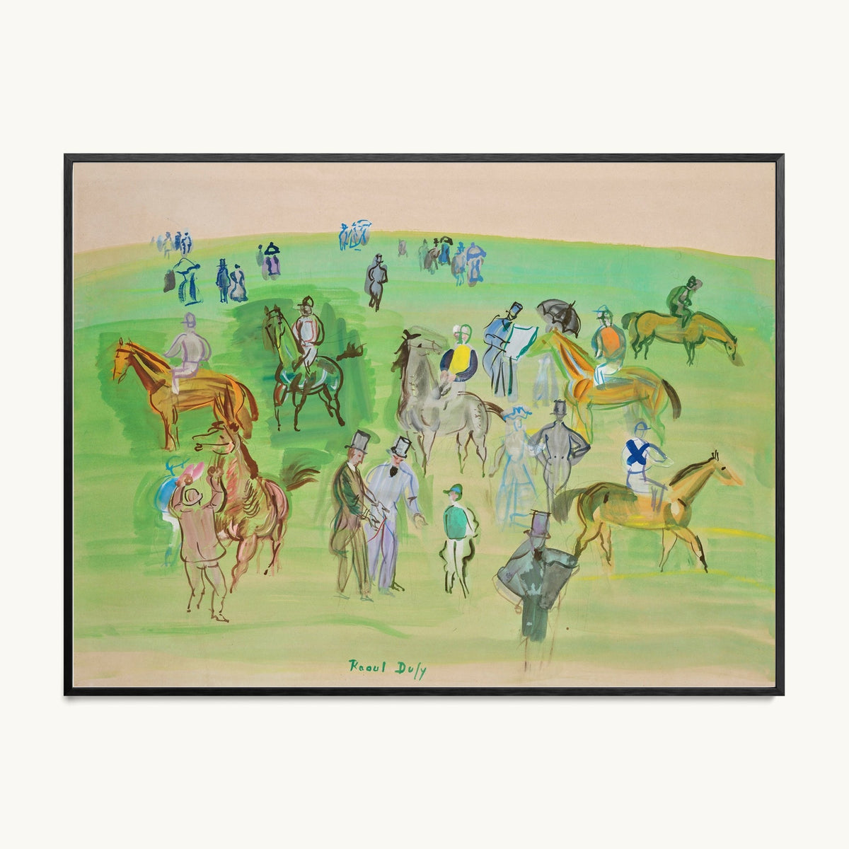 Chevaux et Jockeys sur la pelouse