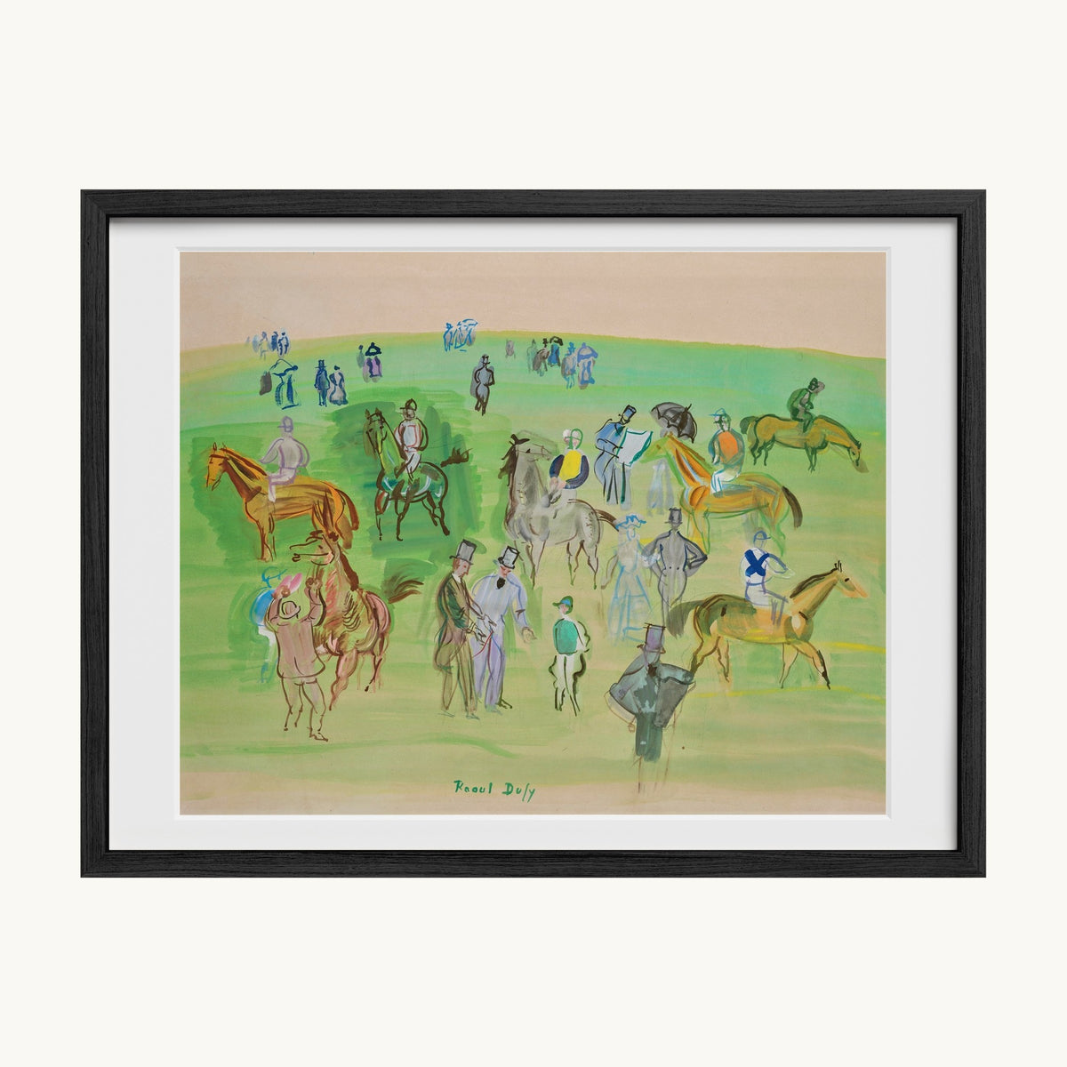 Chevaux et Jockeys sur la pelouse