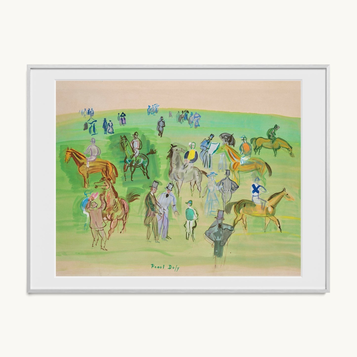 Chevaux et Jockeys sur la pelouse