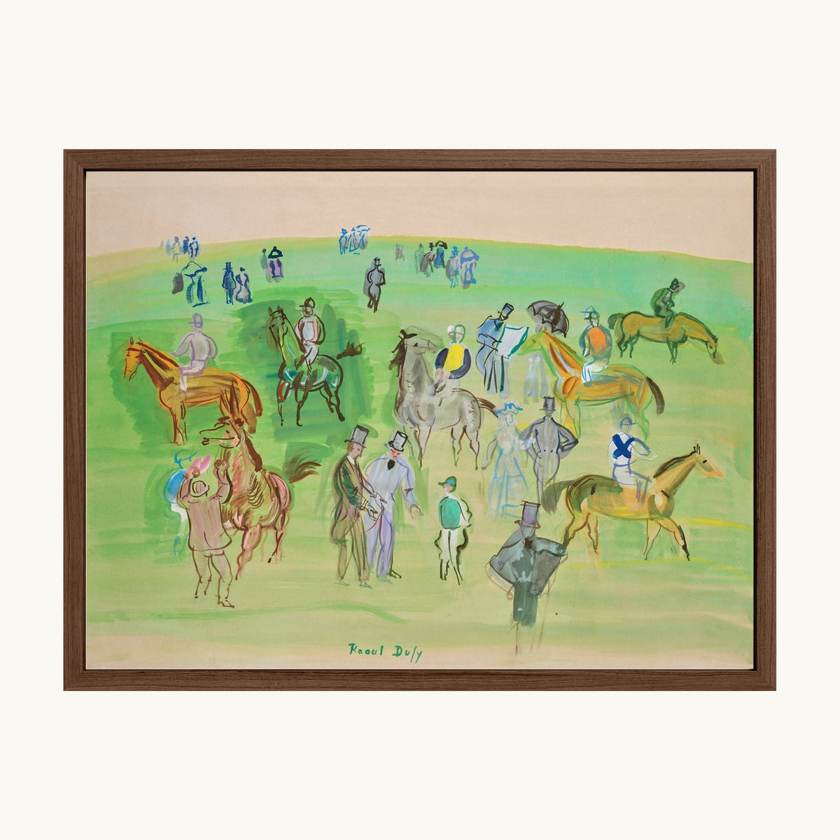 Chevaux et Jockeys sur la pelouse