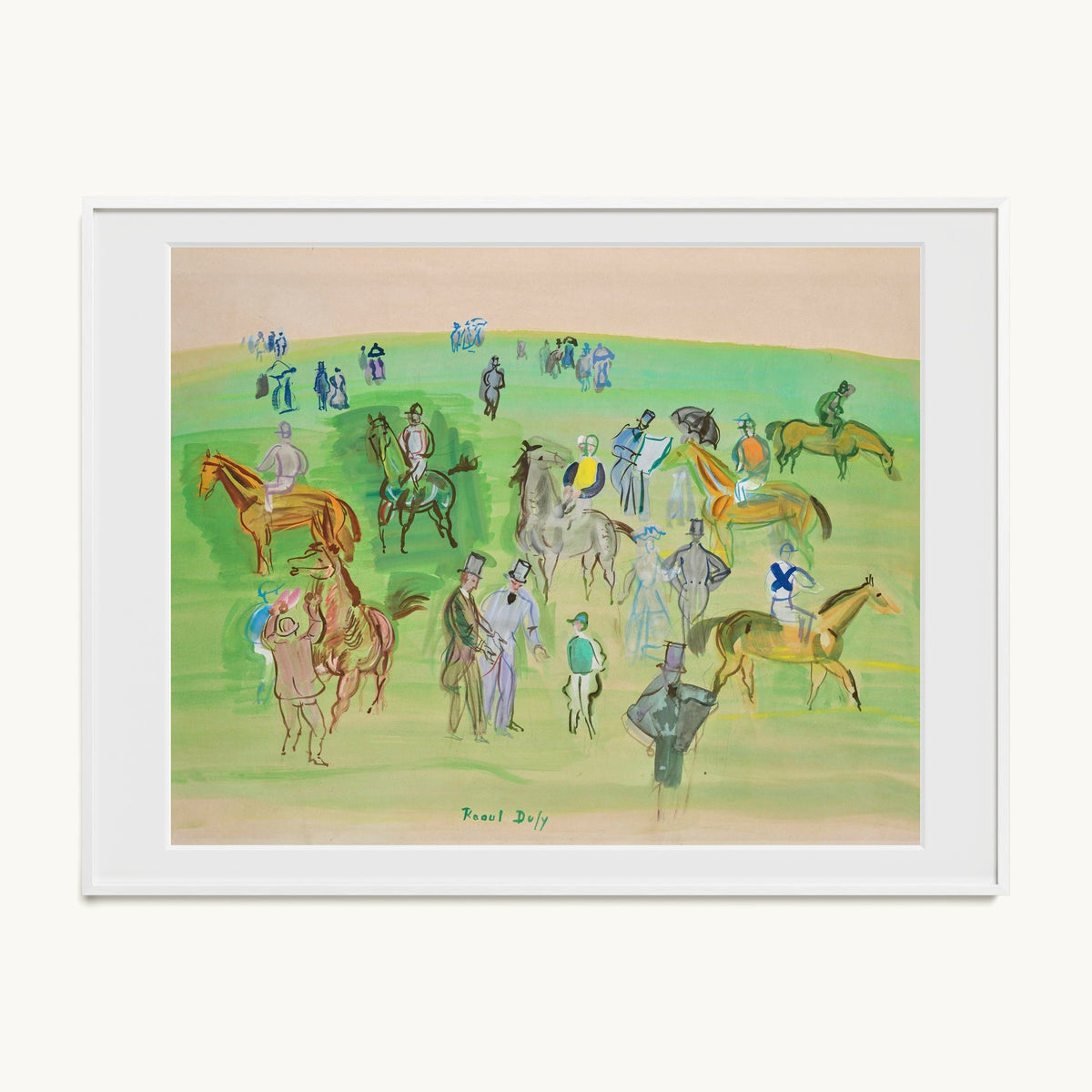 Chevaux et Jockeys sur la pelouse