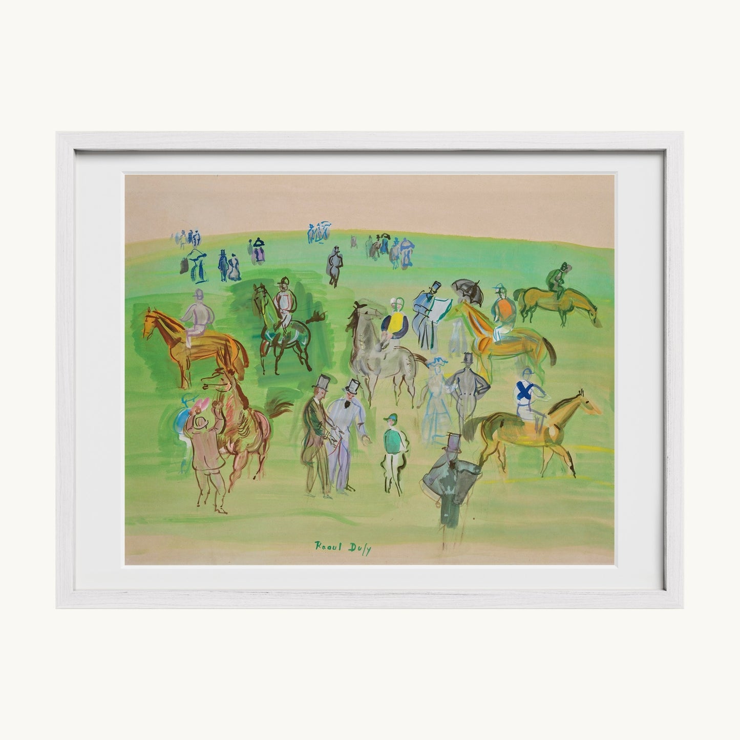 Chevaux et Jockeys sur la pelouse