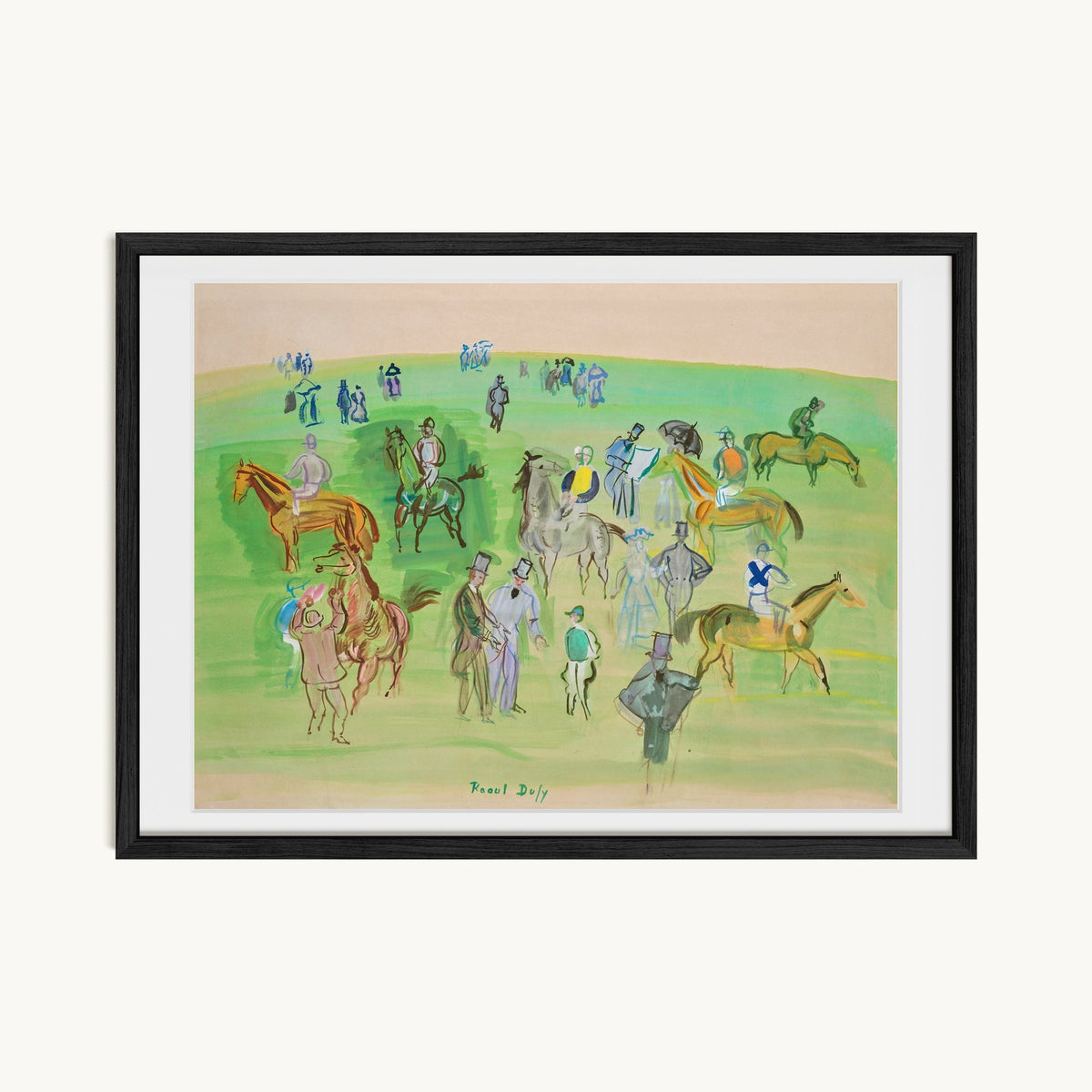 Chevaux et Jockeys sur la pelouse