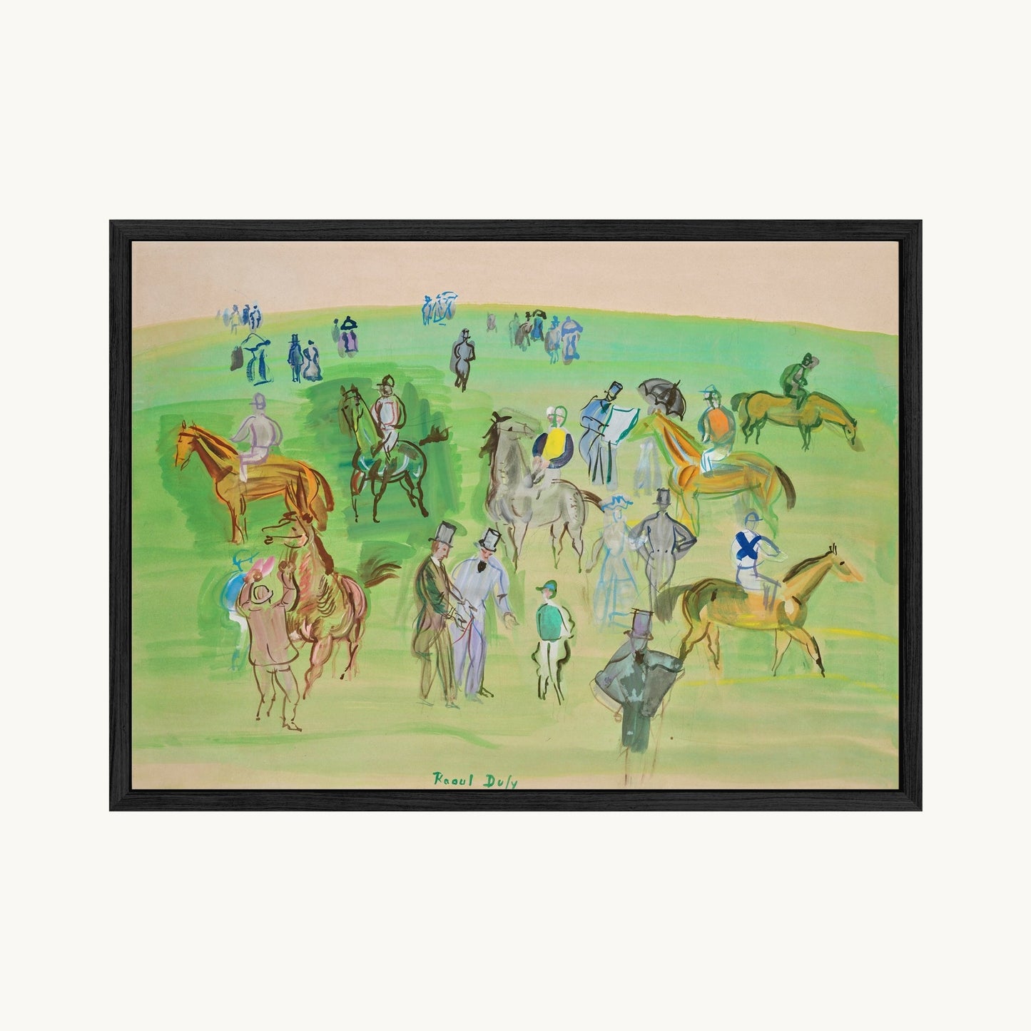 Chevaux et Jockeys sur la pelouse
