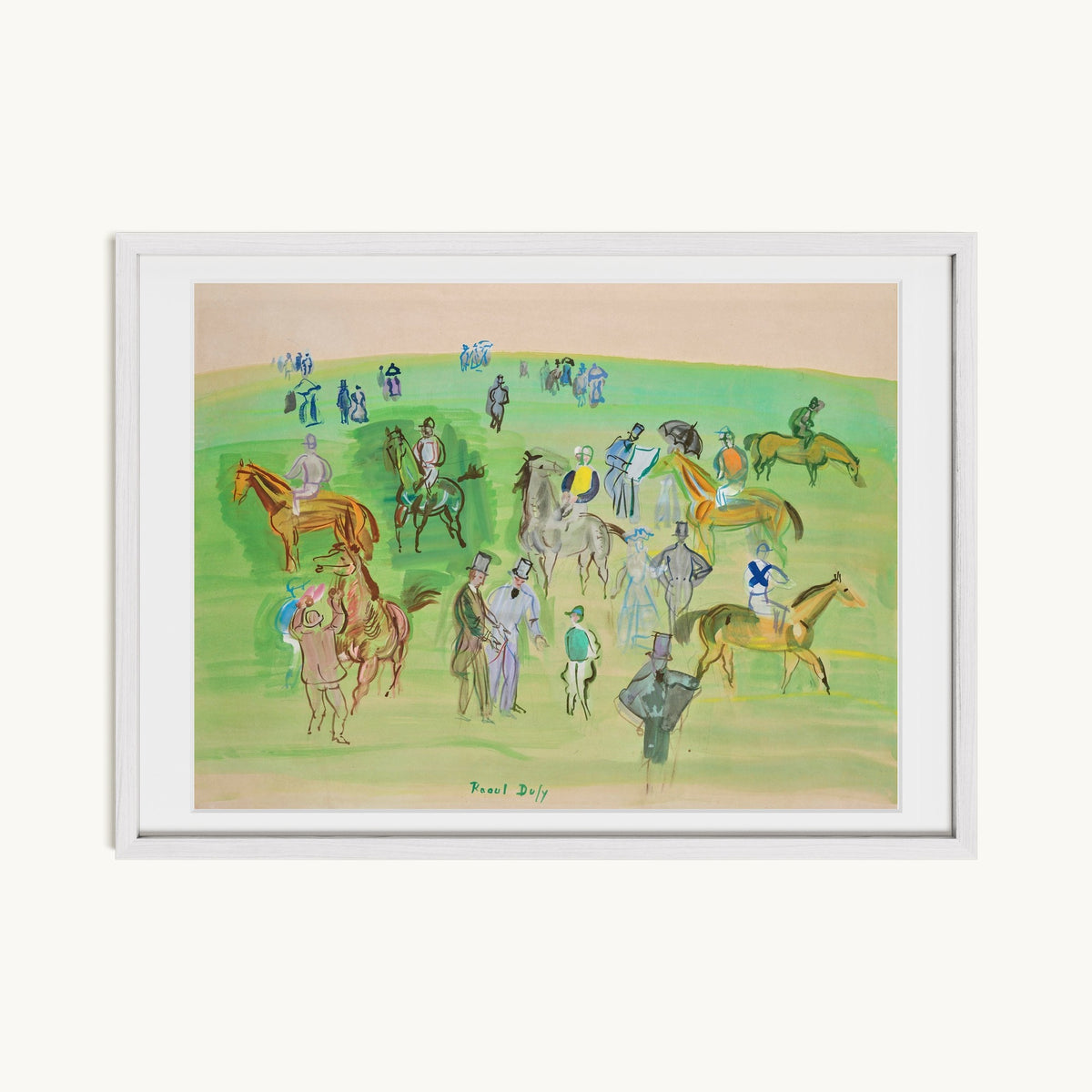 Chevaux et Jockeys sur la pelouse