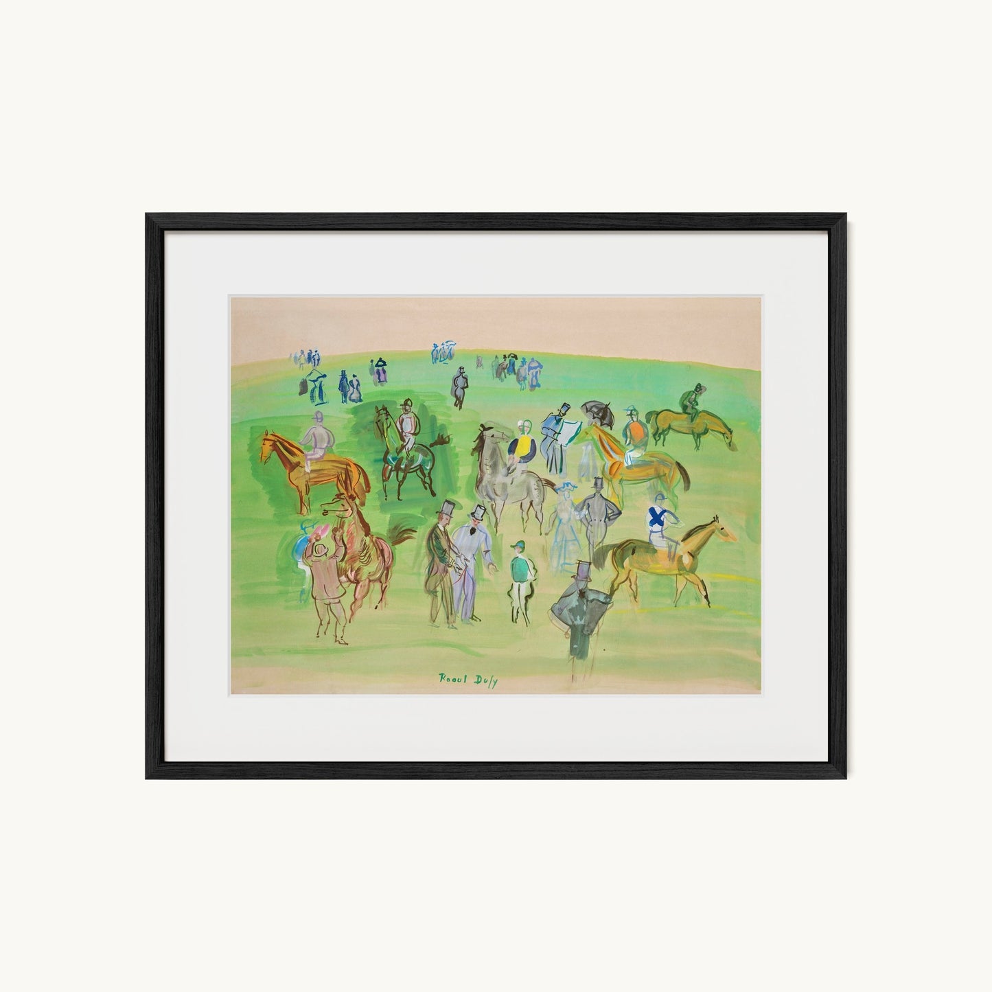 Chevaux et Jockeys sur la pelouse