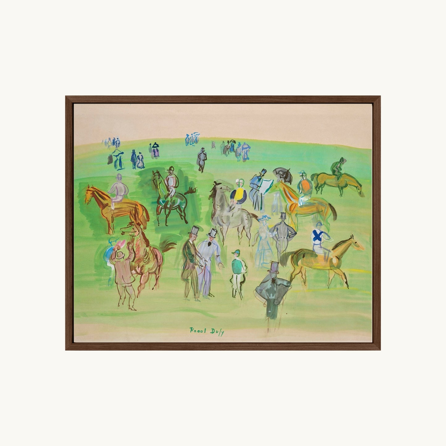 Chevaux et Jockeys sur la pelouse