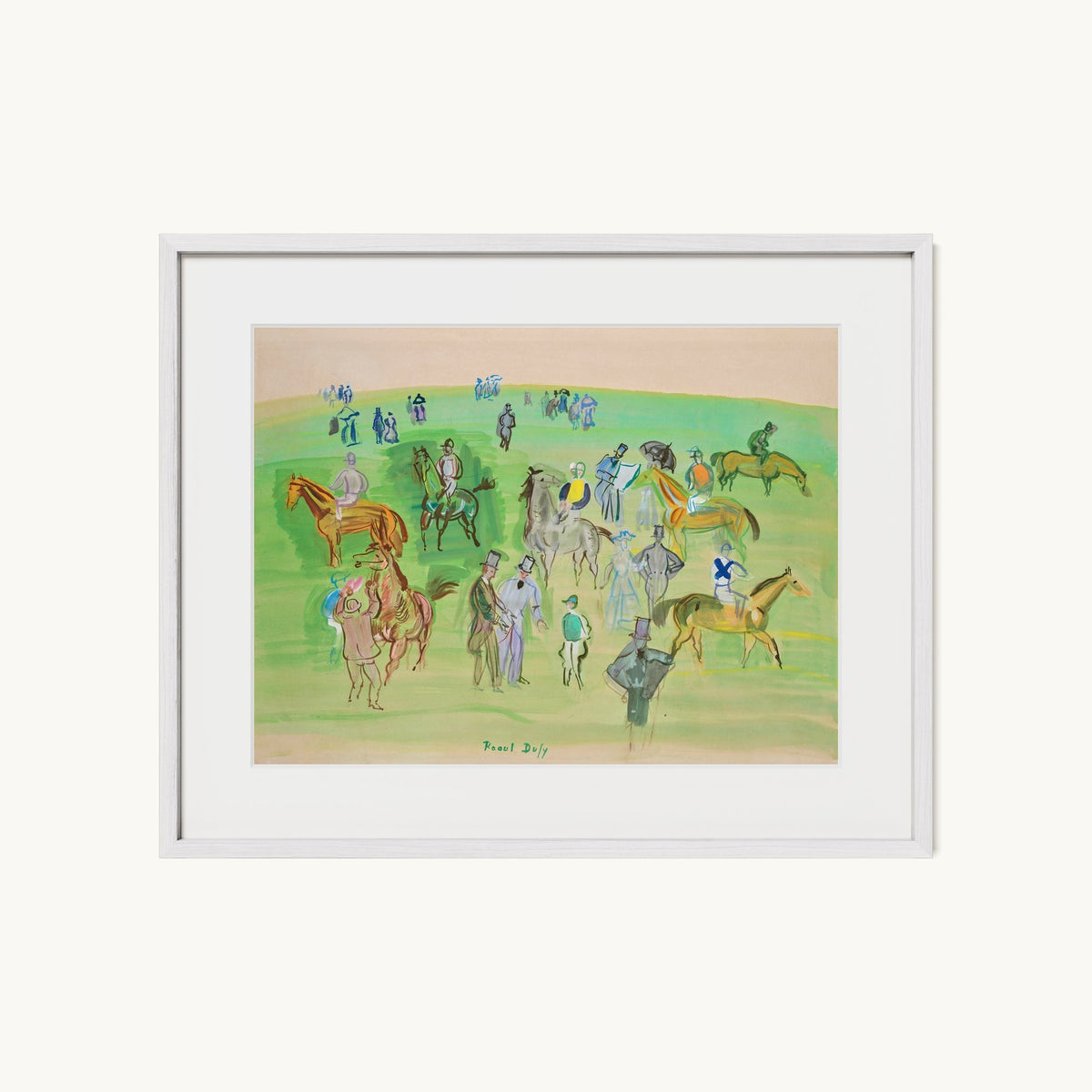 Chevaux et Jockeys sur la pelouse