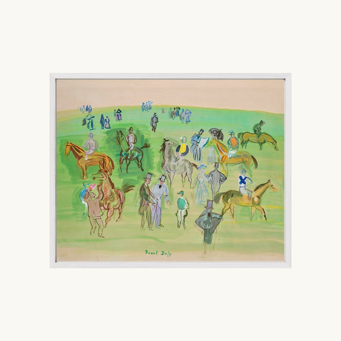 Chevaux et Jockeys sur la pelouse