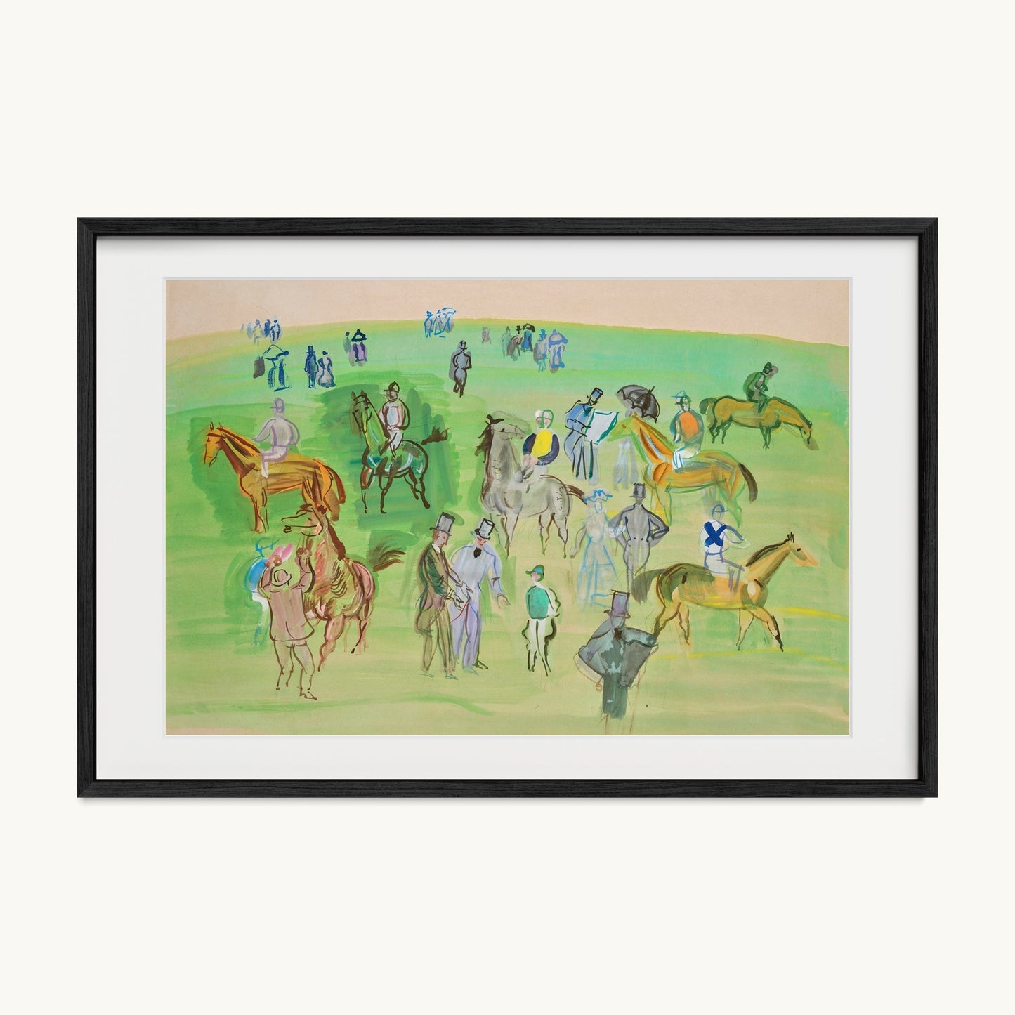 Chevaux et Jockeys sur la pelouse