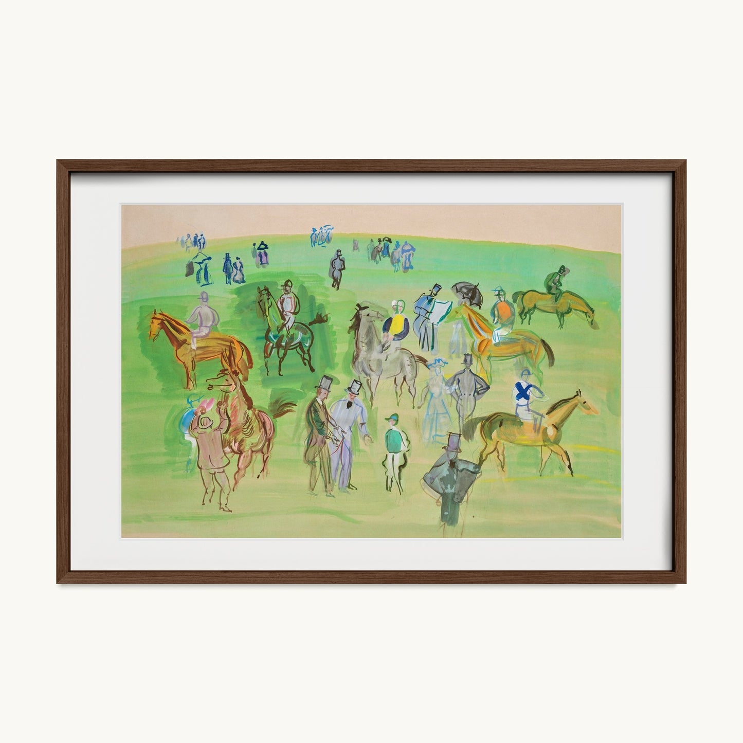 Chevaux et Jockeys sur la pelouse
