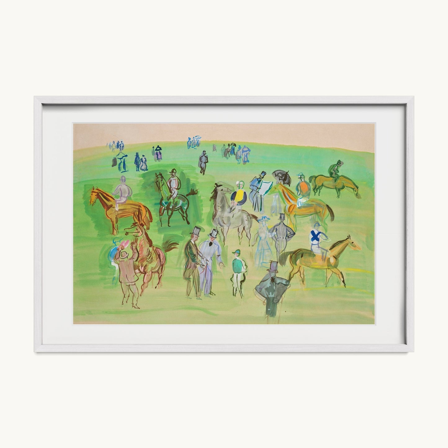 Chevaux et Jockeys sur la pelouse