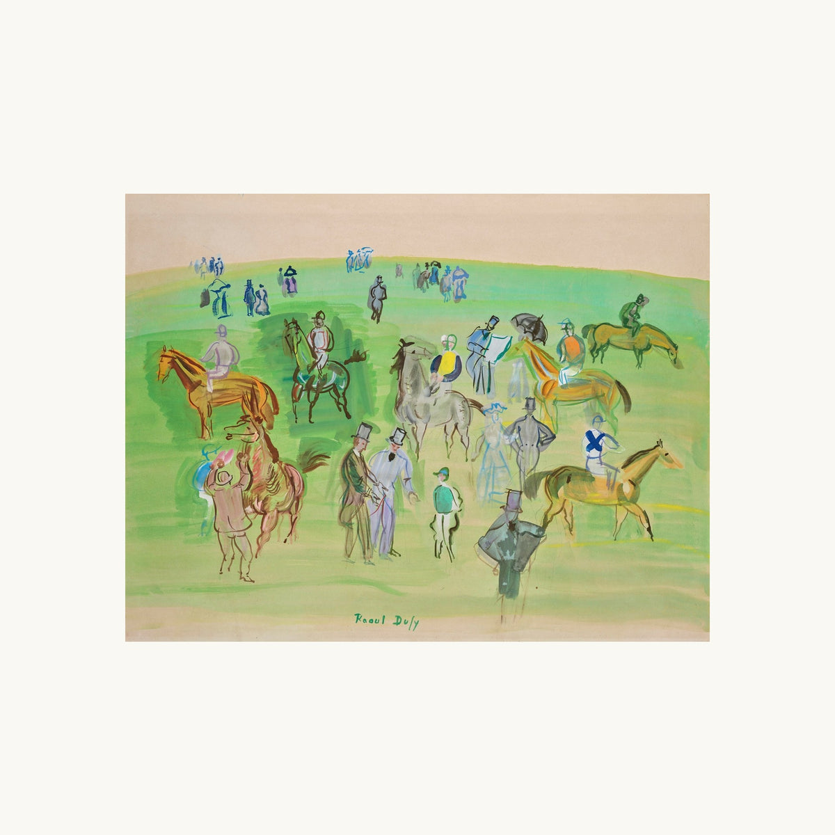 Chevaux et Jockeys sur la pelouse