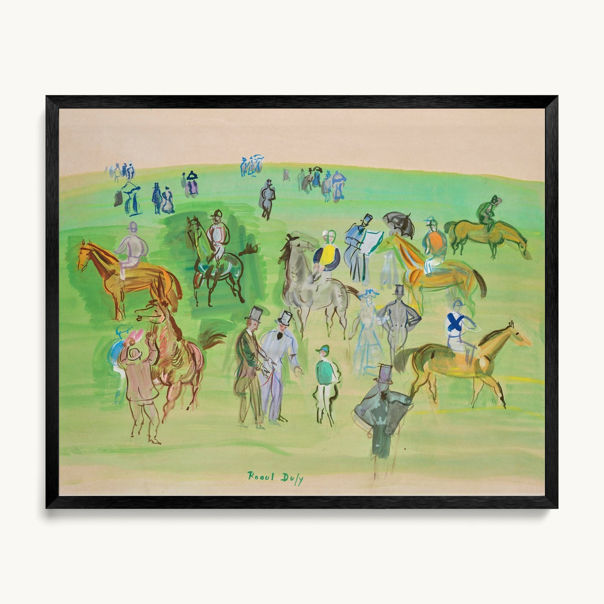 Chevaux et Jockeys sur la pelouse