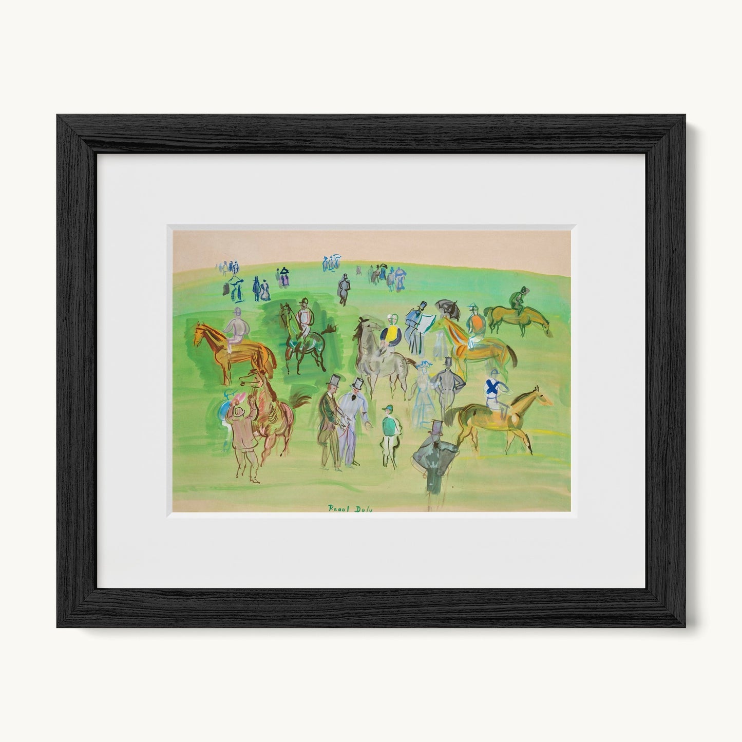 Chevaux et Jockeys sur la pelouse