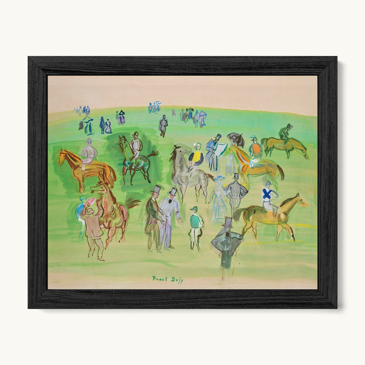 Chevaux et Jockeys sur la pelouse