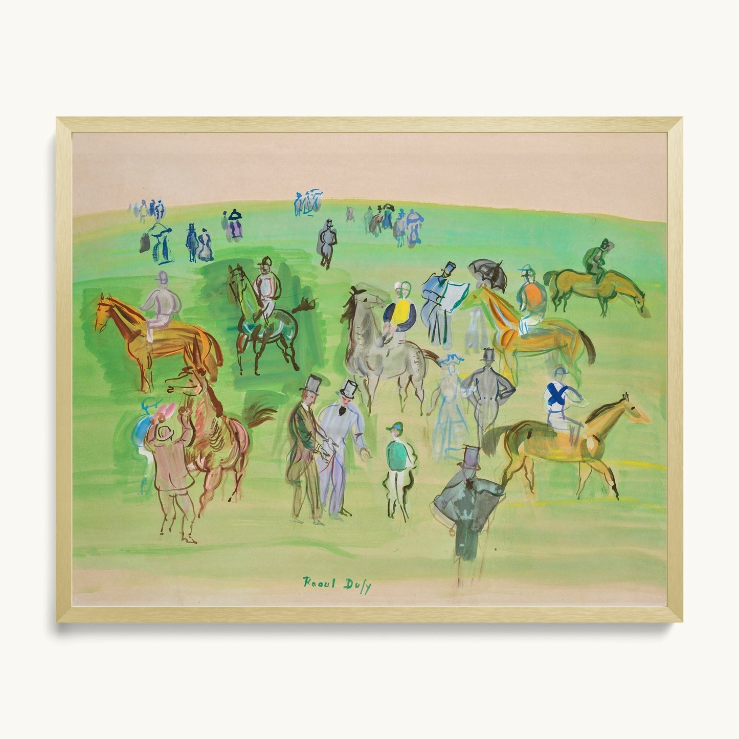 Chevaux et Jockeys sur la pelouse