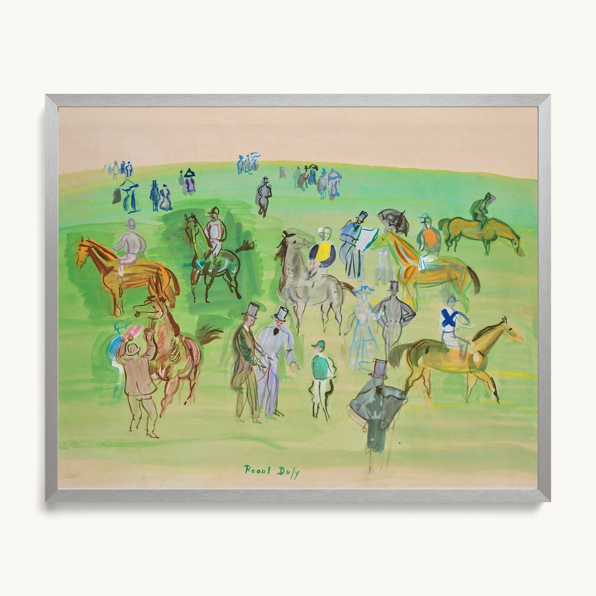 Chevaux et Jockeys sur la pelouse