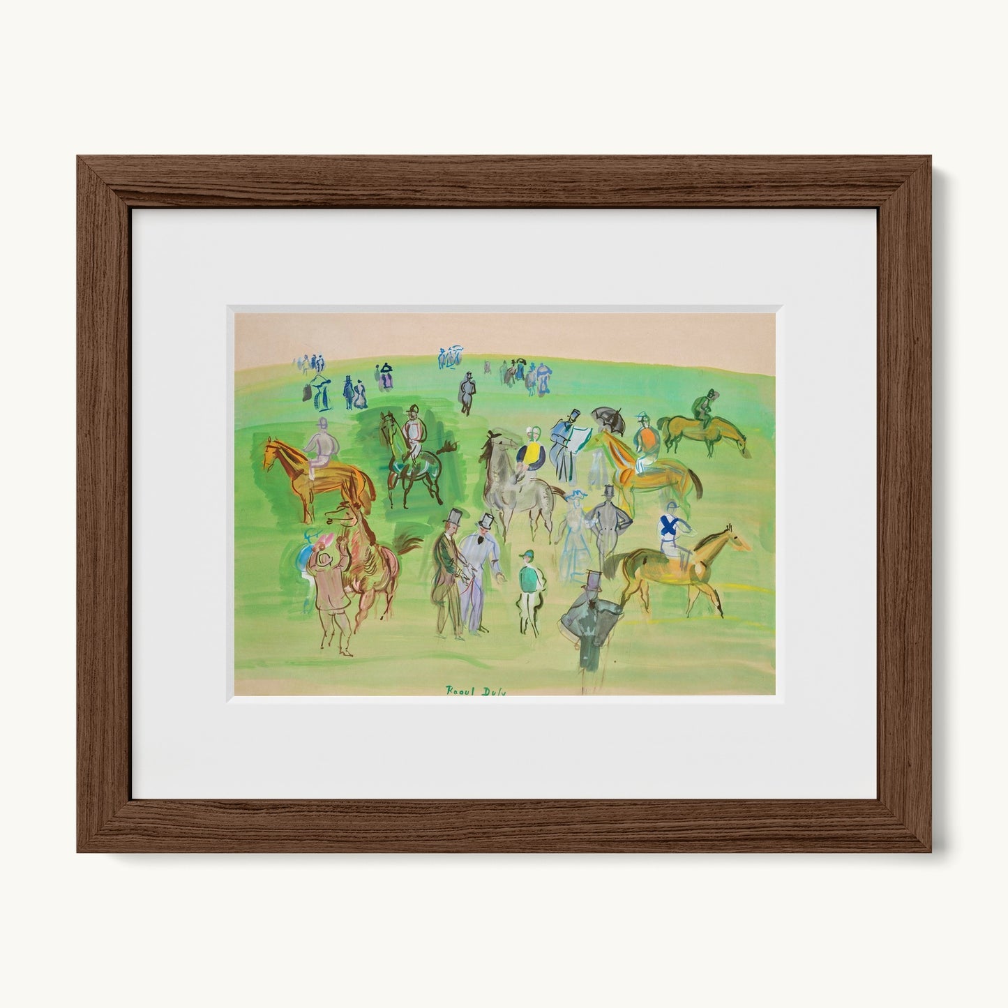 Chevaux et Jockeys sur la pelouse