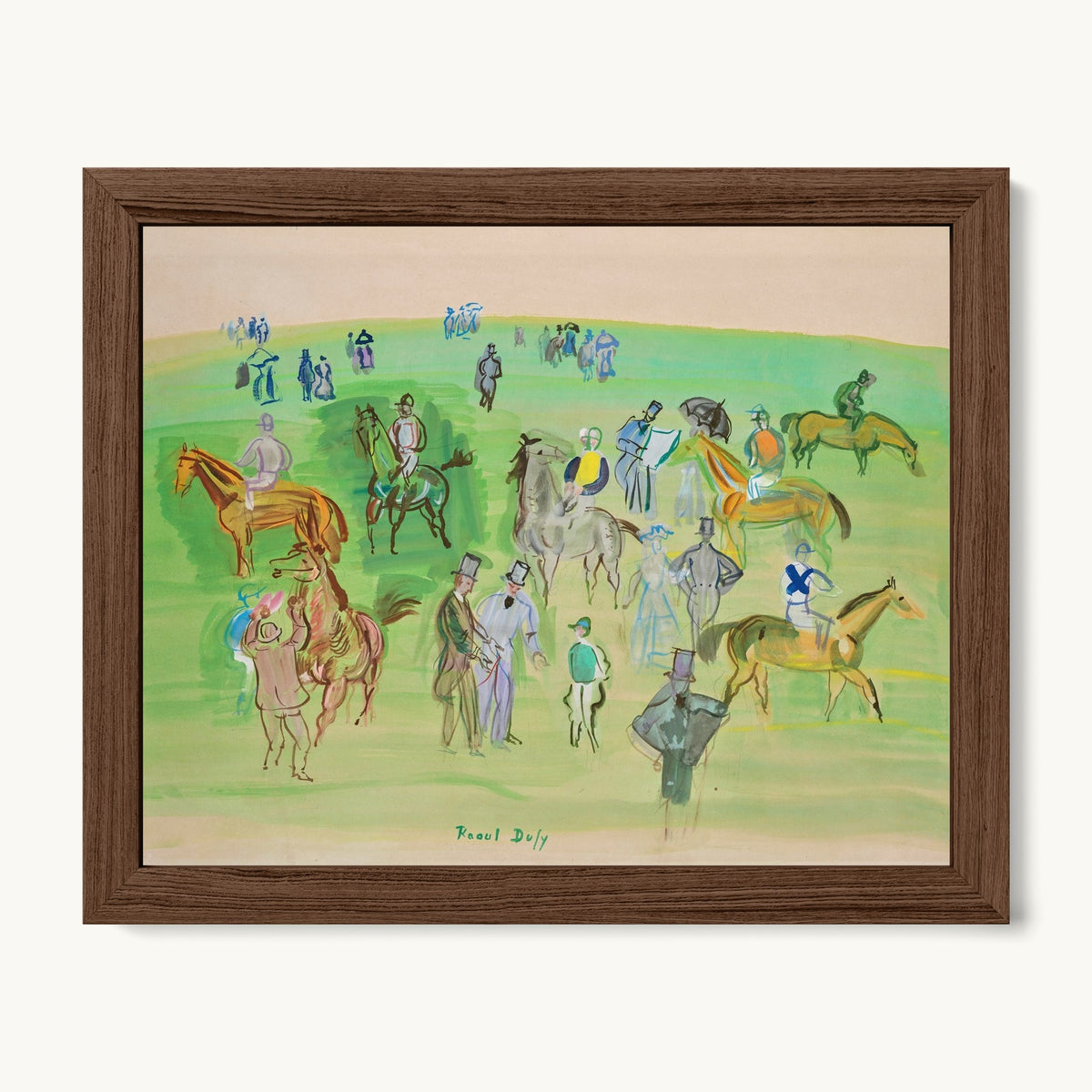 Chevaux et Jockeys sur la pelouse
