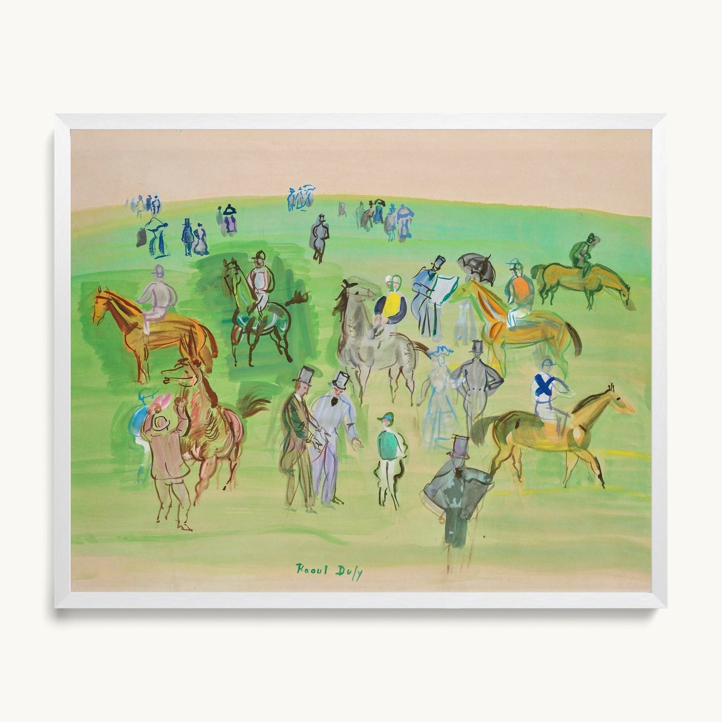 Chevaux et Jockeys sur la pelouse